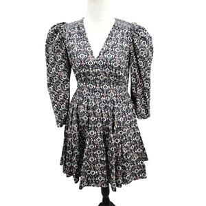 Xirena Ophelia Puff Sleeve Floral Print Mini Dress Cotton Pockets Size Small